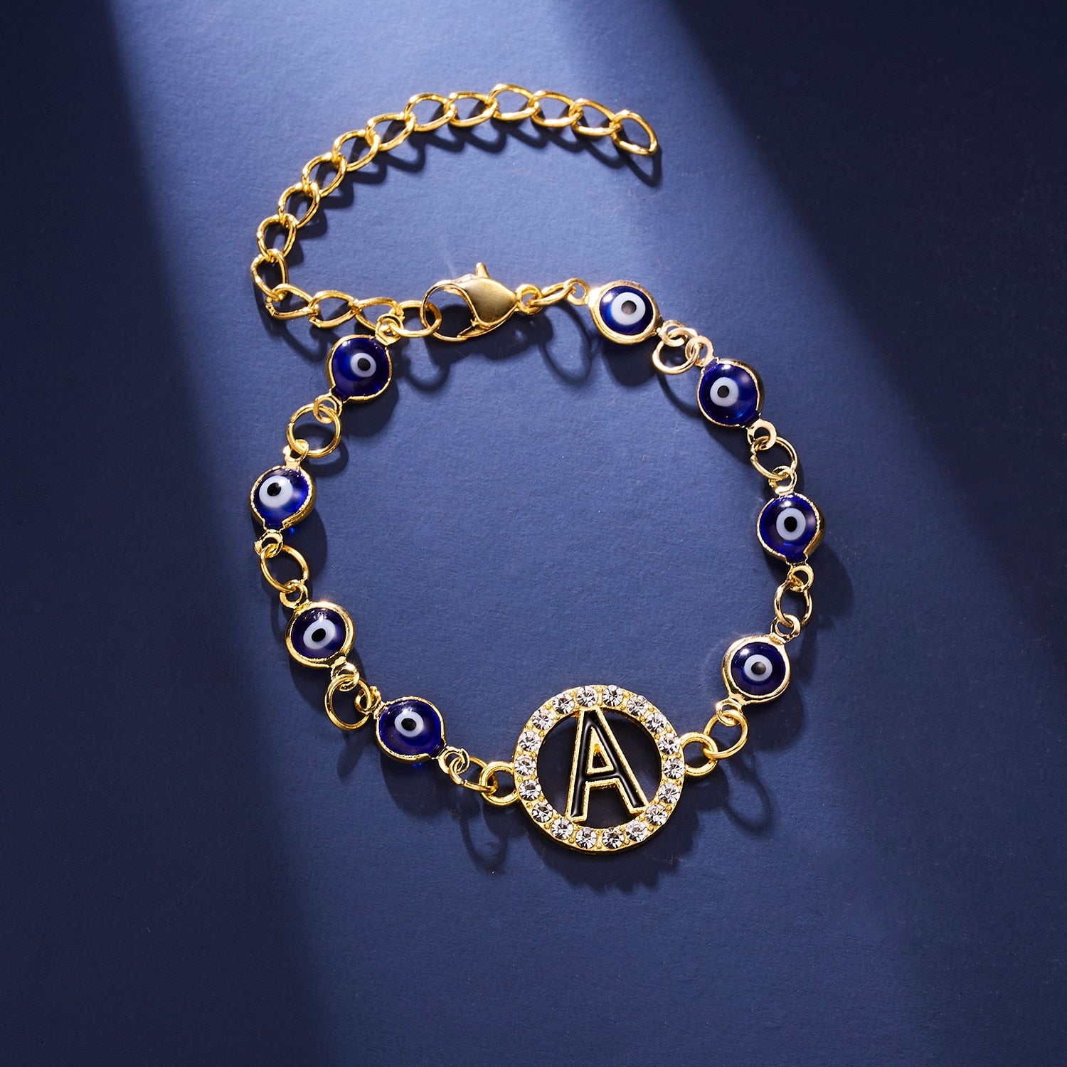 Gold Color Bangle Rhinestone Blue Eyes Letter Bracelet For Women
