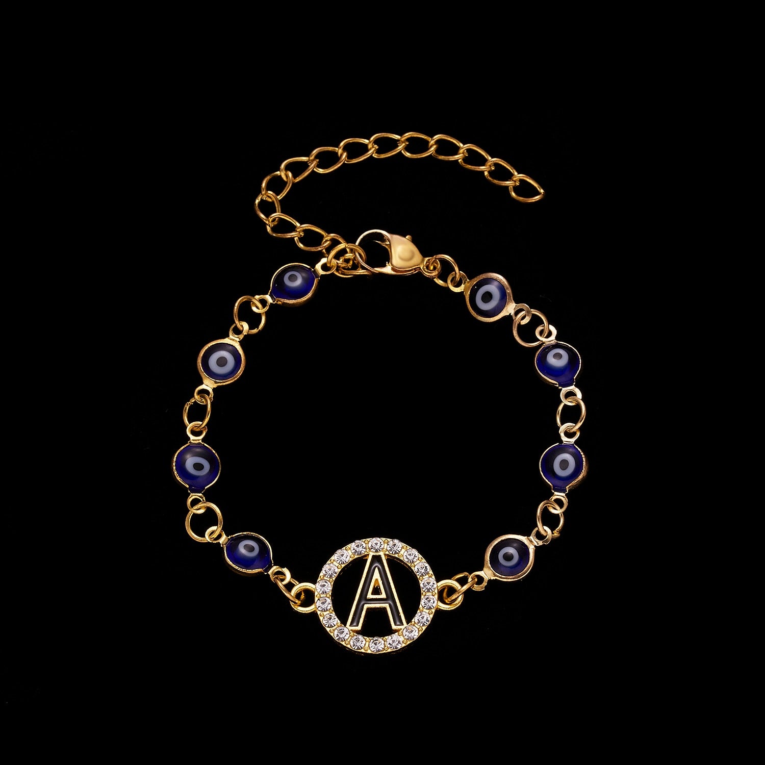 Gold Color Bangle Rhinestone Blue Eyes Letter Bracelet For Women