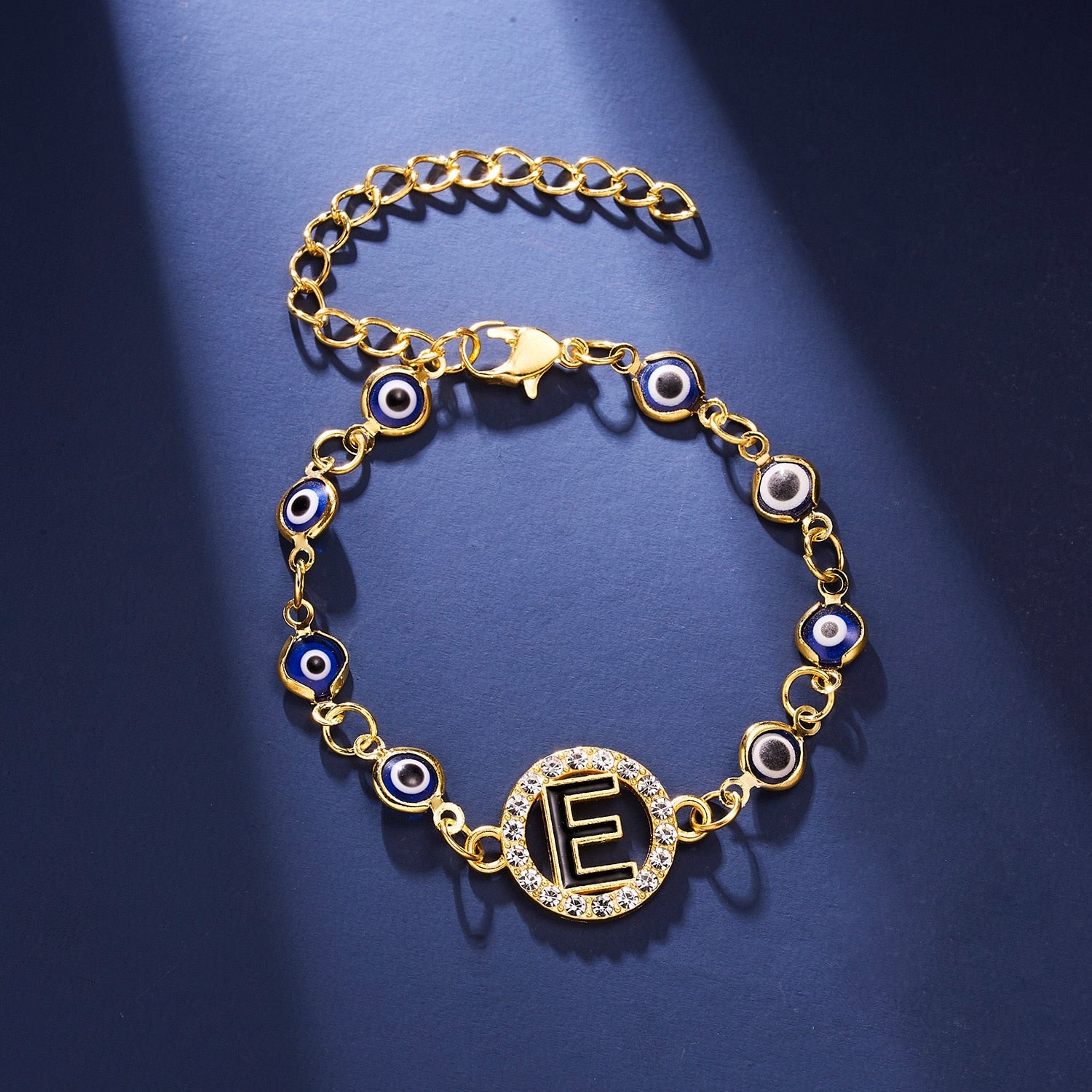 Gold Color Bangle Rhinestone Blue Eyes Letter Bracelet For Women