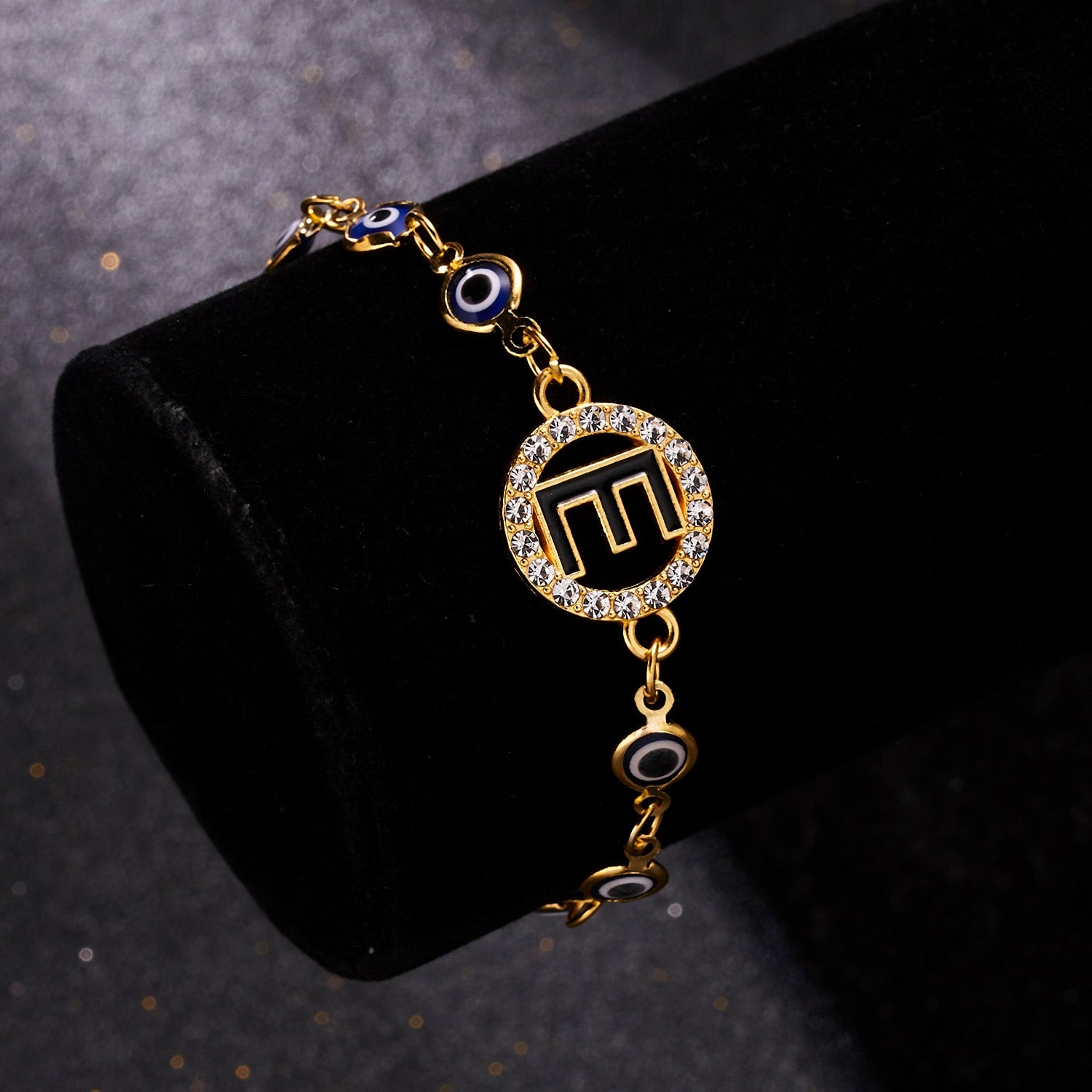 Gold Color Bangle Rhinestone Blue Eyes Letter Bracelet For Women
