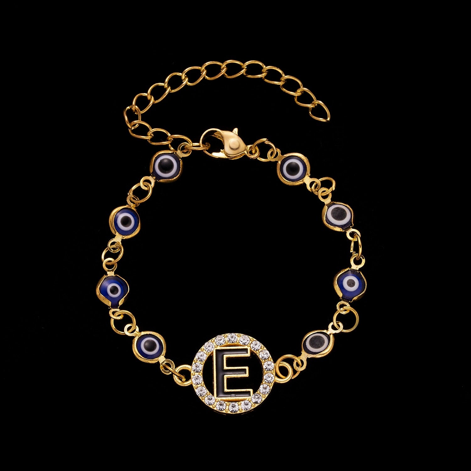 Gold Color Bangle Rhinestone Blue Eyes Letter Bracelet For Women