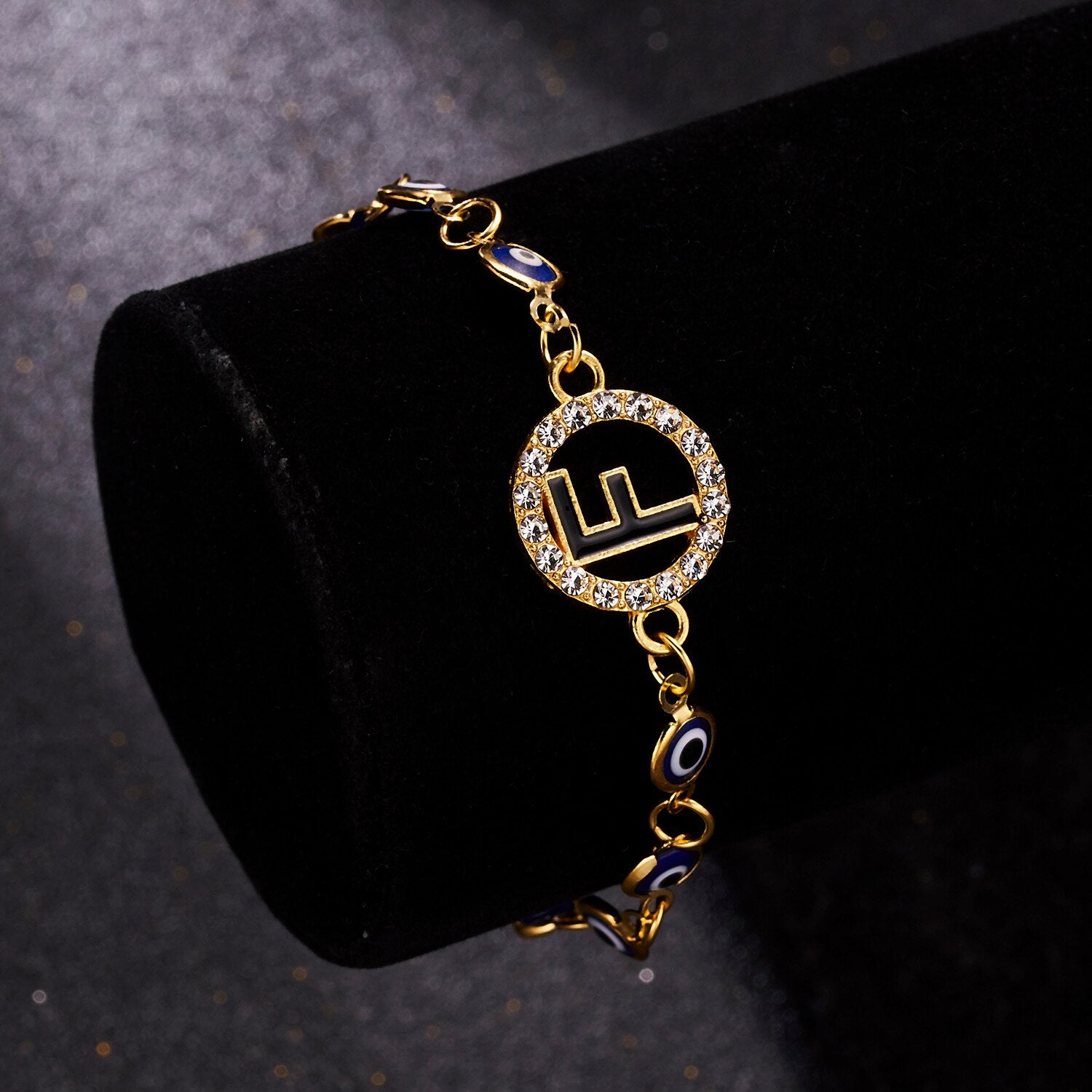 Gold Color Bangle Rhinestone Blue Eyes Letter Bracelet For Women