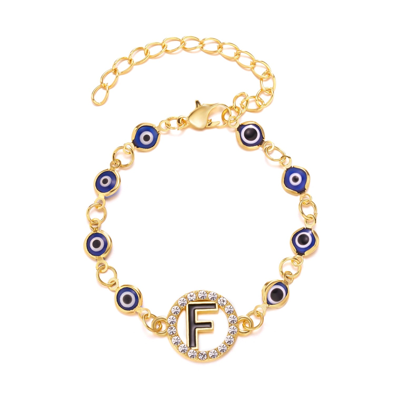 Gold Color Bangle Rhinestone Blue Eyes Letter Bracelet For Women
