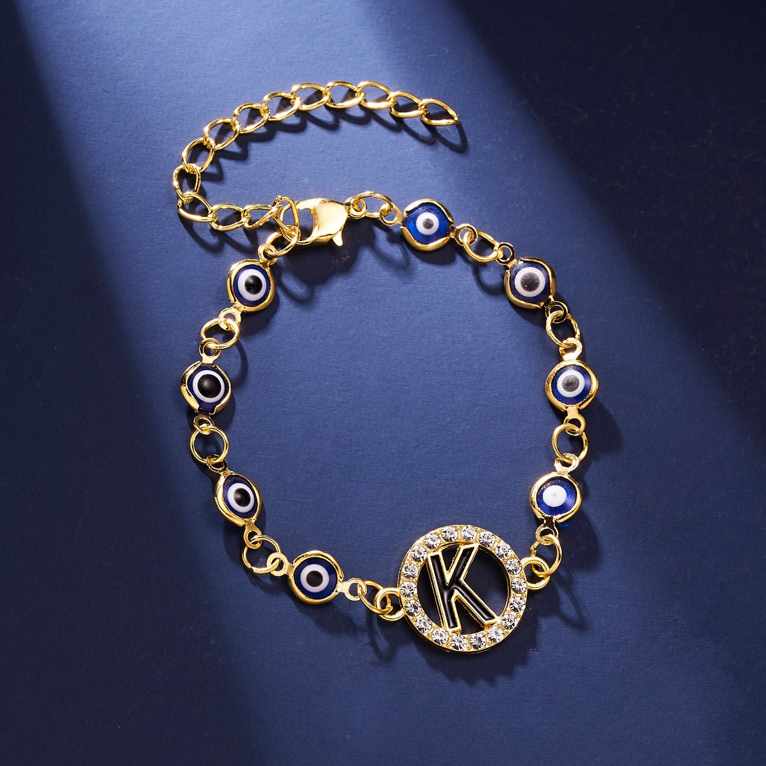 Gold Color Bangle Rhinestone Blue Eyes Letter Bracelet For Women