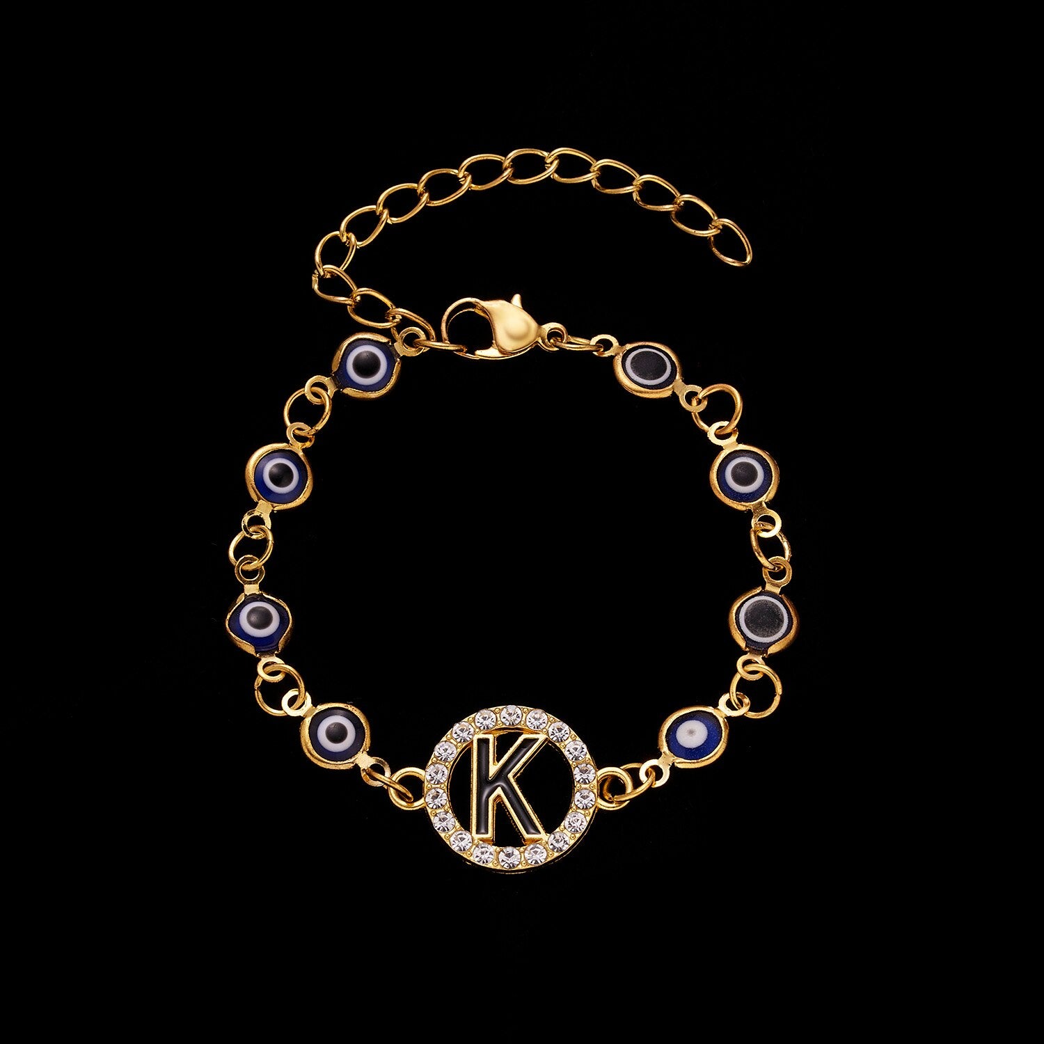 Gold Color Bangle Rhinestone Blue Eyes Letter Bracelet For Women