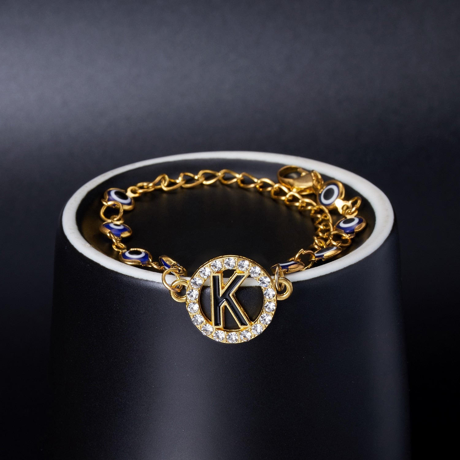 Gold Color Bangle Rhinestone Blue Eyes Letter Bracelet For Women