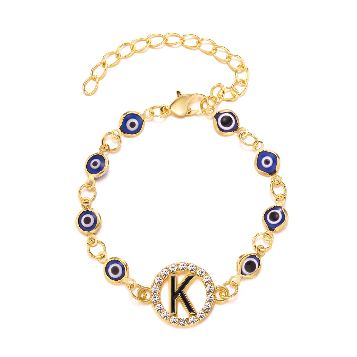 Gold Color Bangle Rhinestone Blue Eyes Letter Bracelet For Women