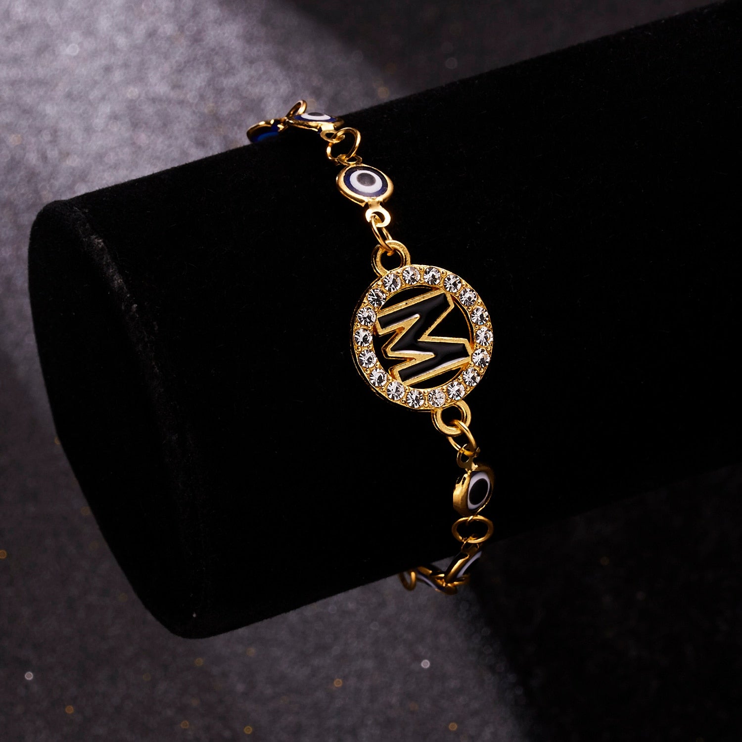 Gold Color Bangle Rhinestone Blue Eyes Letter Bracelet For Women