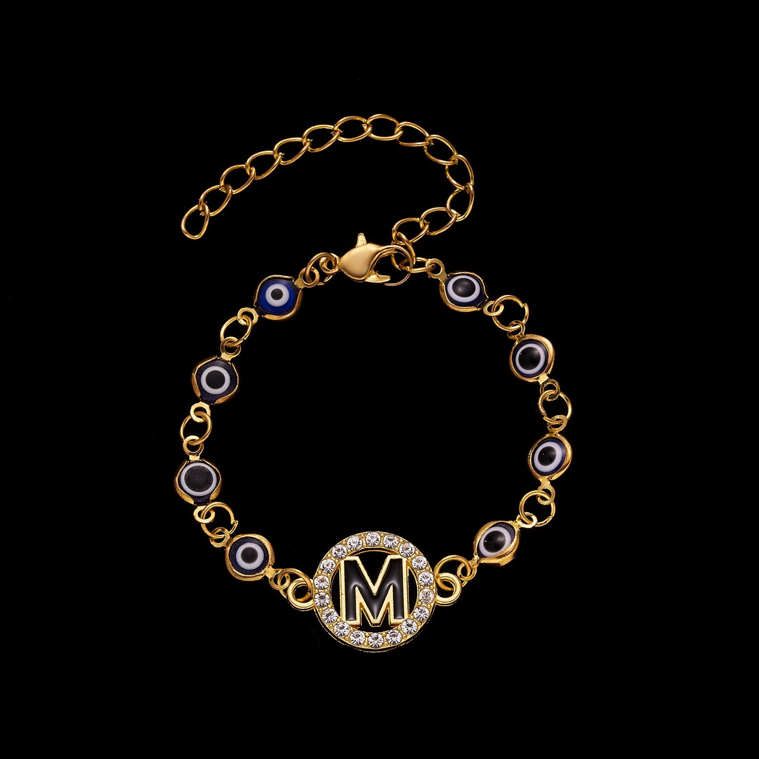Gold Color Bangle Rhinestone Blue Eyes Letter Bracelet For Women