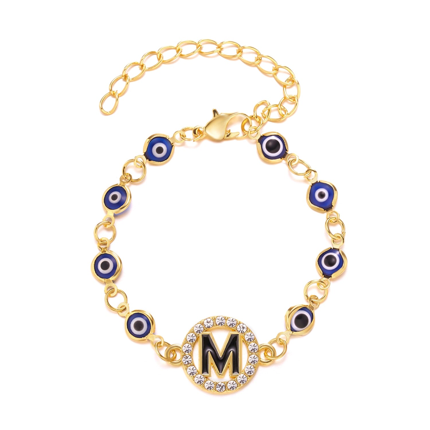 Gold Color Bangle Rhinestone Blue Eyes Letter Bracelet For Women