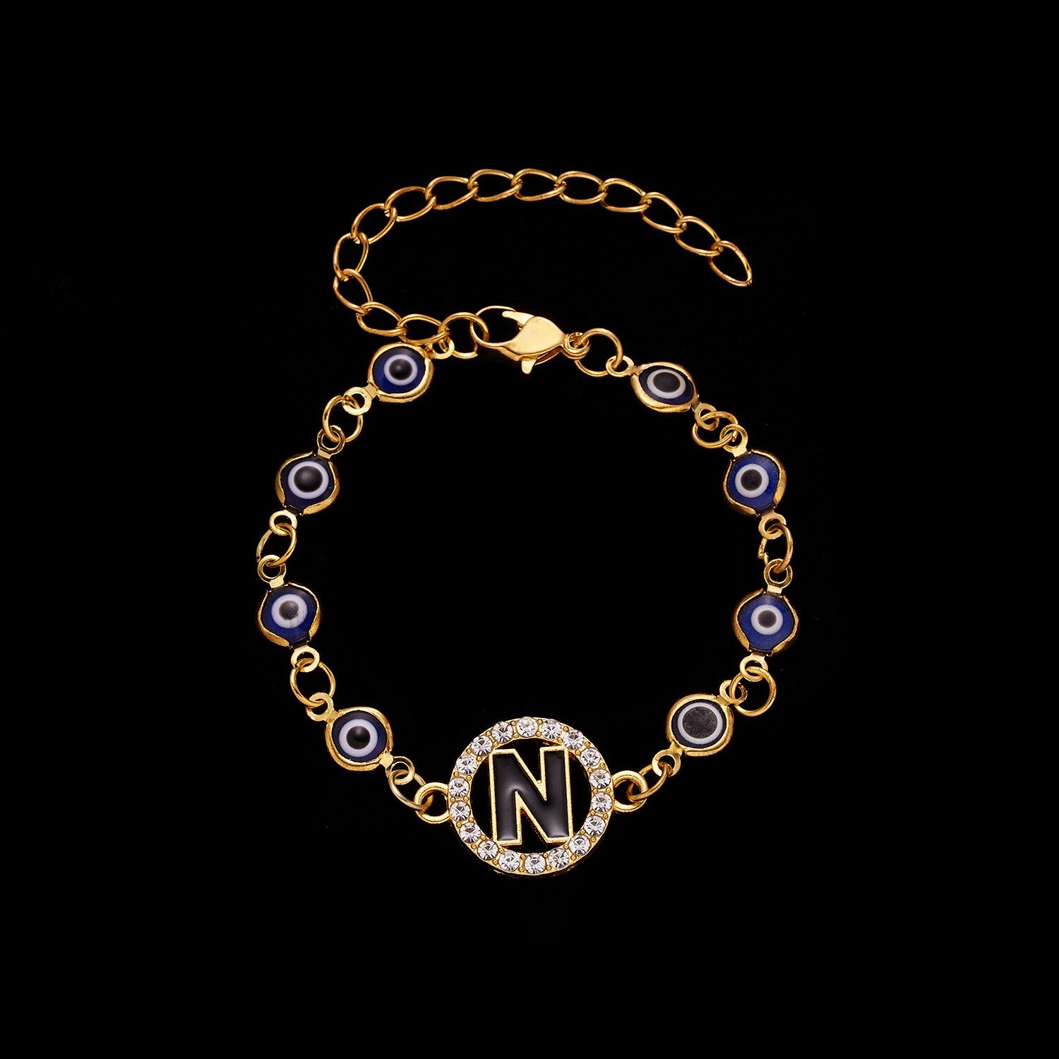 Gold Color Bangle Rhinestone Blue Eyes Letter Bracelet For Women