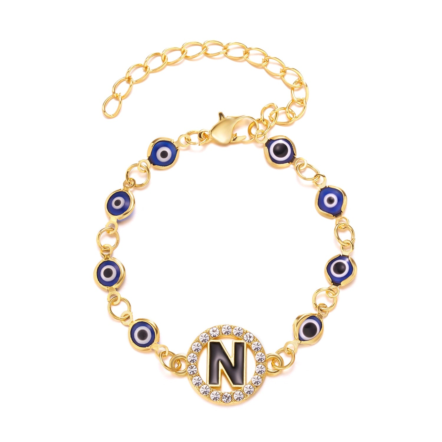 Gold Color Bangle Rhinestone Blue Eyes Letter Bracelet For Women