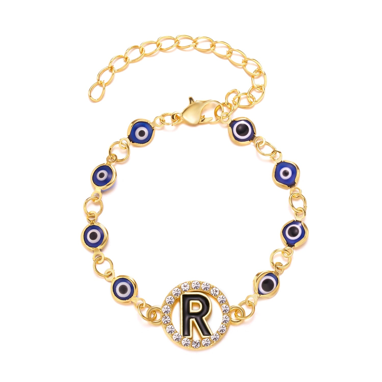 Gold Color Bangle Rhinestone Blue Eyes Letter Bracelet For Women