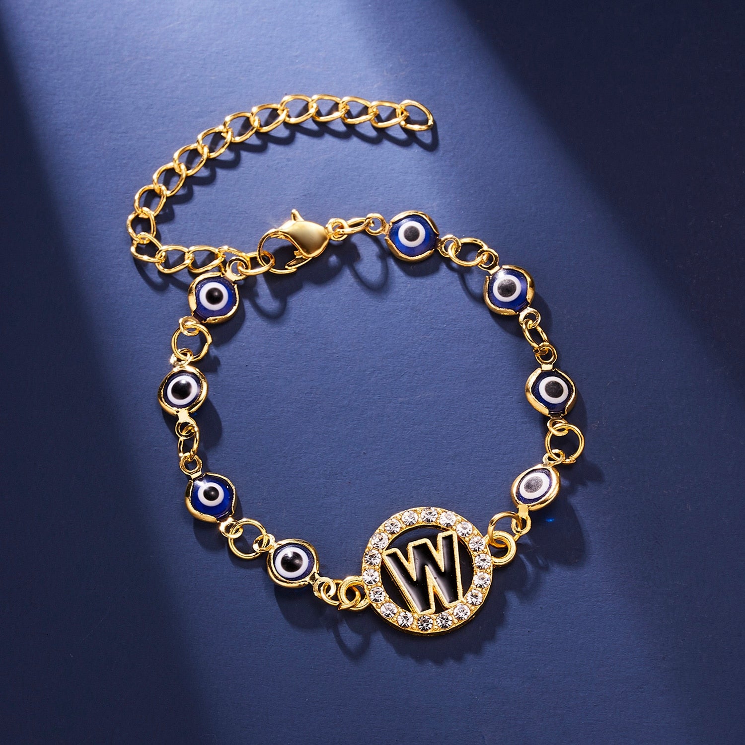 Gold Color Bangle Rhinestone Blue Eyes Letter Bracelet For Women