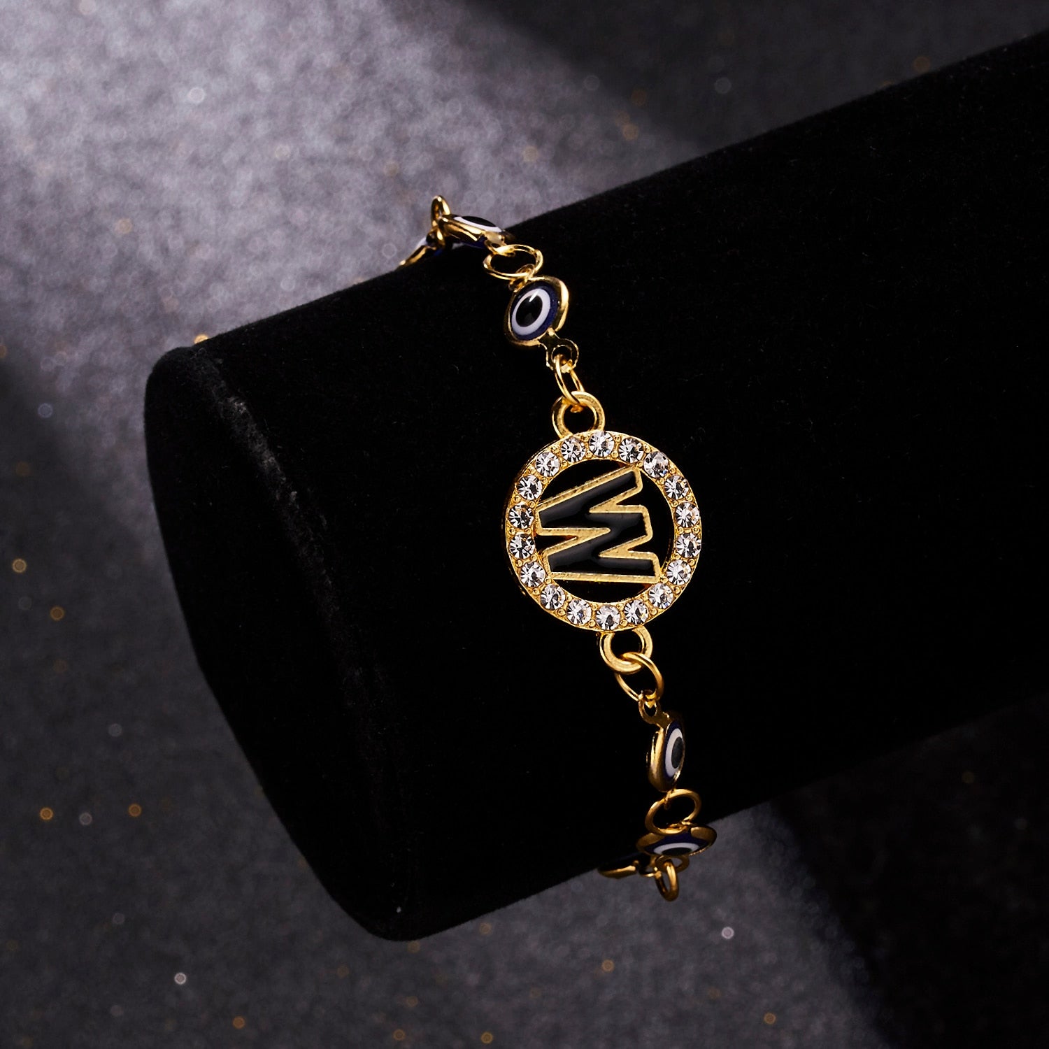 Gold Color Bangle Rhinestone Blue Eyes Letter Bracelet For Women