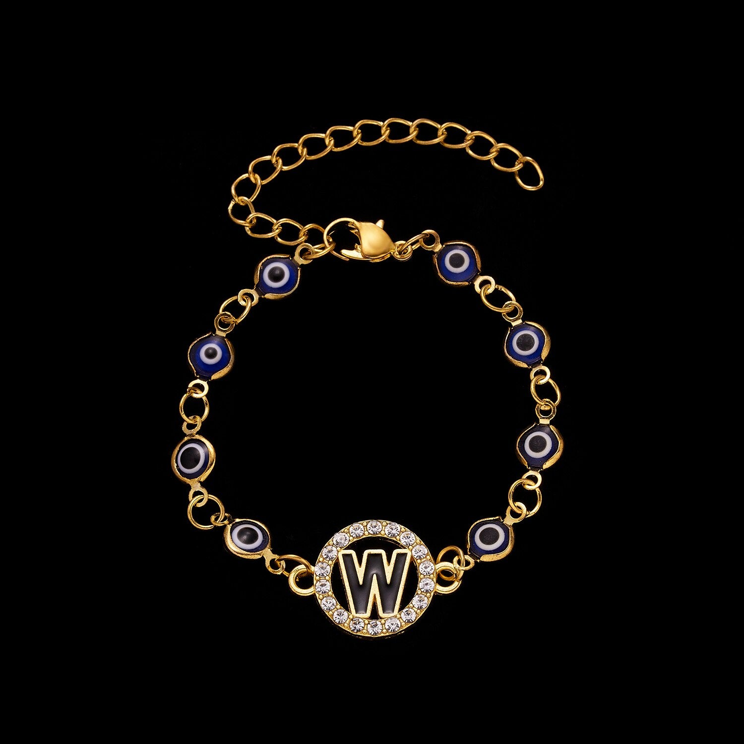 Gold Color Bangle Rhinestone Blue Eyes Letter Bracelet For Women