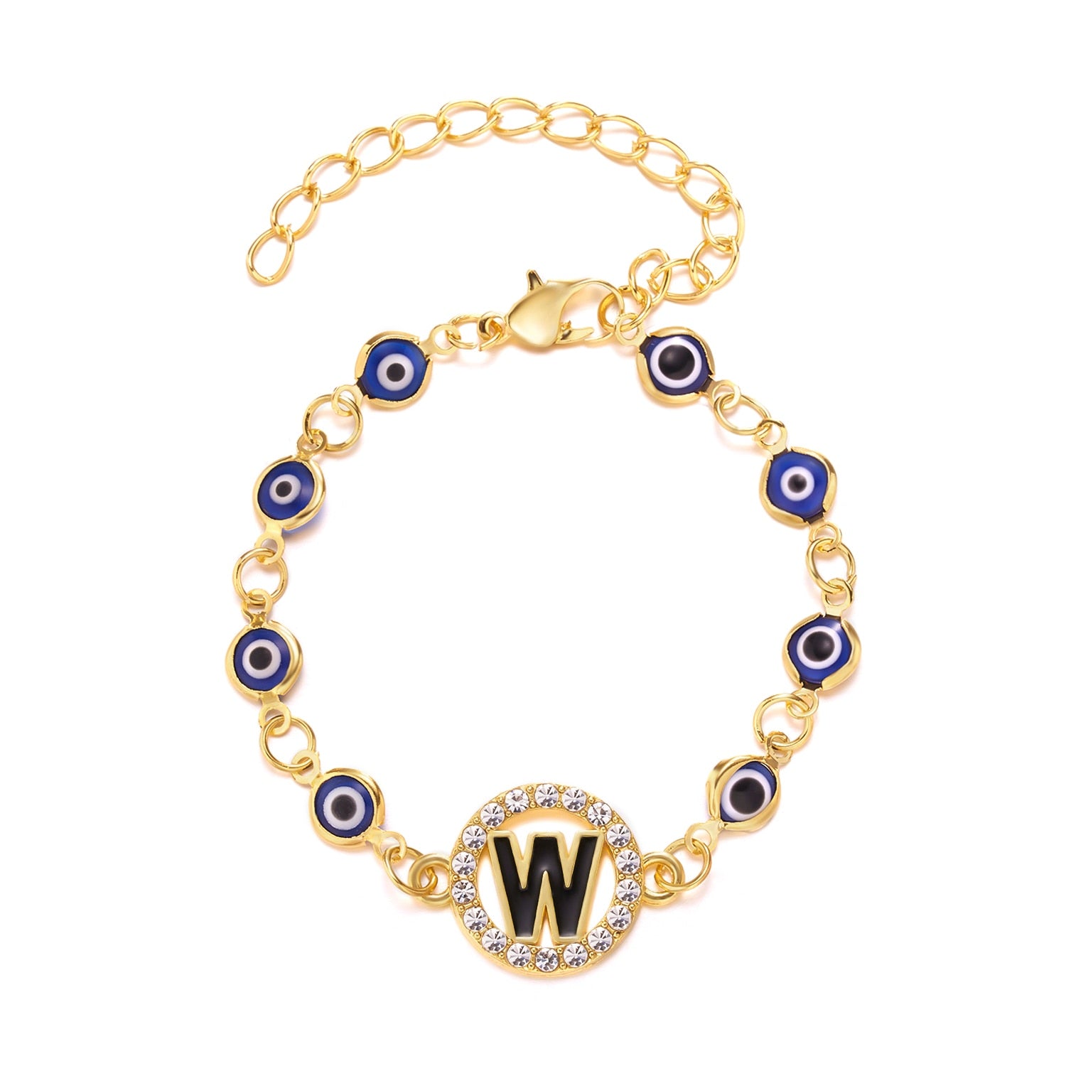 Gold Color Bangle Rhinestone Blue Eyes Letter Bracelet For Women