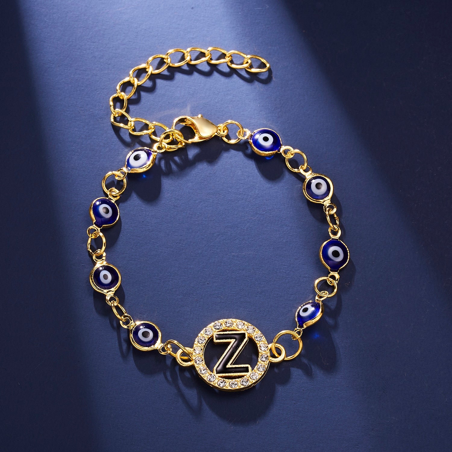 Gold Color Bangle Rhinestone Blue Eyes Letter Bracelet For Women
