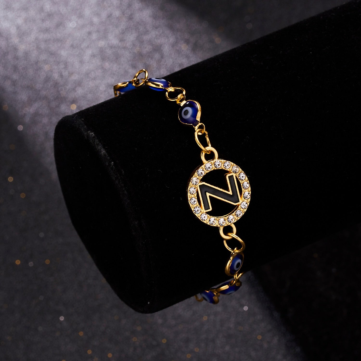 Gold Color Bangle Rhinestone Blue Eyes Letter Bracelet For Women