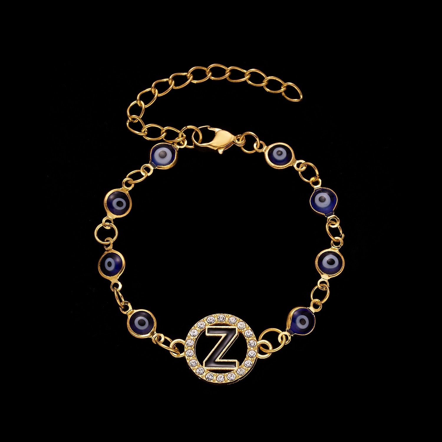 Gold Color Bangle Rhinestone Blue Eyes Letter Bracelet For Women