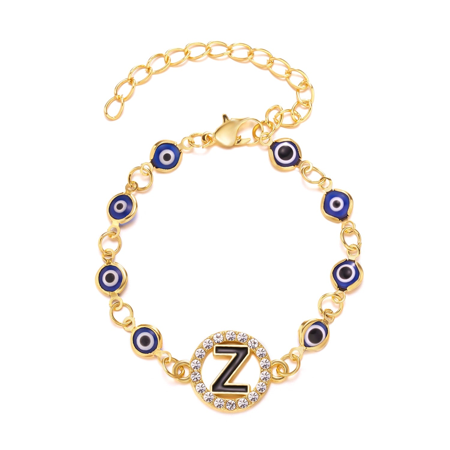 Gold Color Bangle Rhinestone Blue Eyes Letter Bracelet For Women