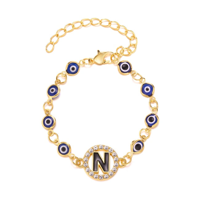 Gold Color Bangle Rhinestone Blue Eyes Letter Bracelet For Women
