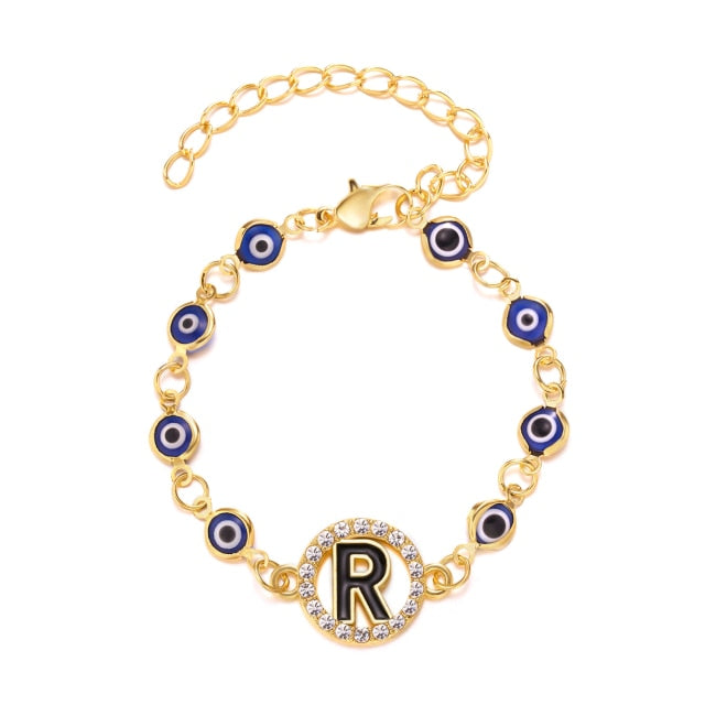 Gold Color Bangle Rhinestone Blue Eyes Letter Bracelet For Women
