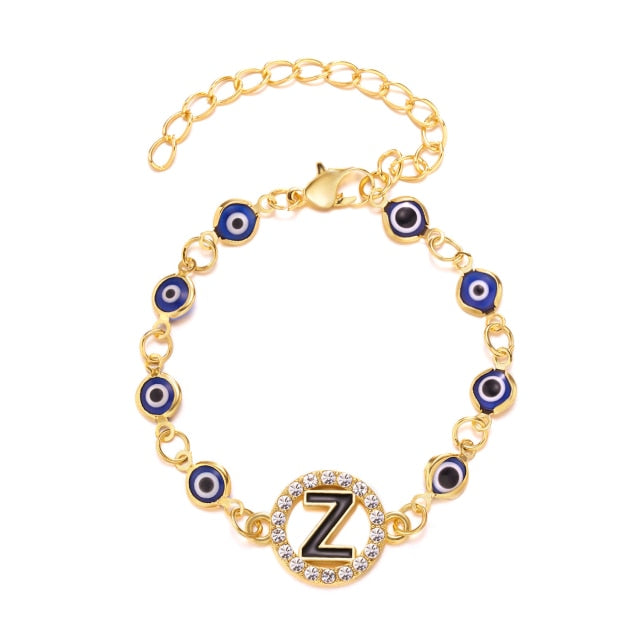 Gold Color Bangle Rhinestone Blue Eyes Letter Bracelet For Women