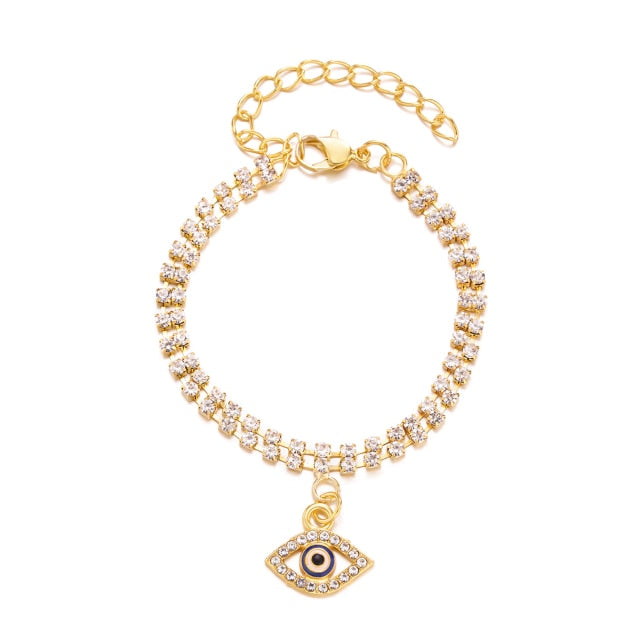 Gold Color Bangle Rhinestone Blue Eyes Letter Bracelet For Women
