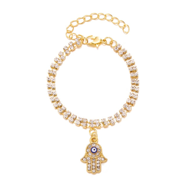 Gold Color Bangle Rhinestone Blue Eyes Letter Bracelet For Women