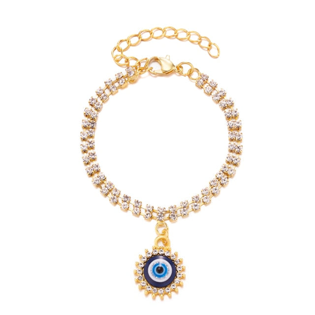 Gold Color Bangle Rhinestone Blue Eyes Letter Bracelet For Women