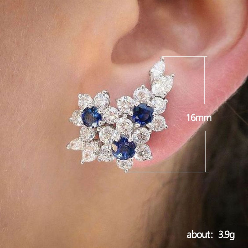 Earrings with Blue/White Round CZ Luxury Female Earrings