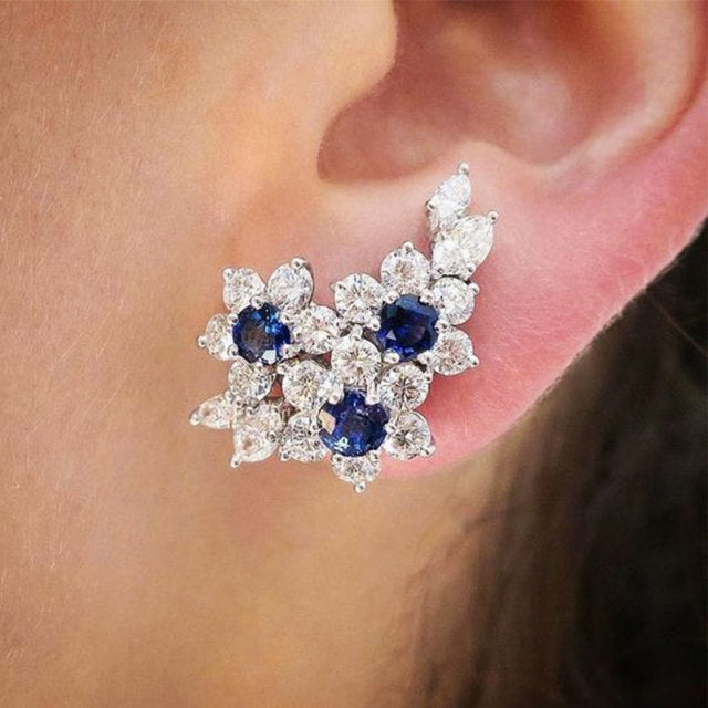 Earrings with Blue/White Round CZ Luxury Female Earrings