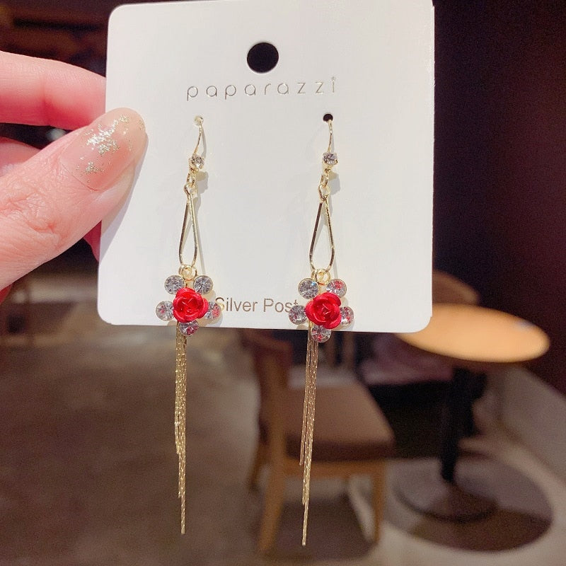 Fashion Rose Petal Drop Earrings for Women