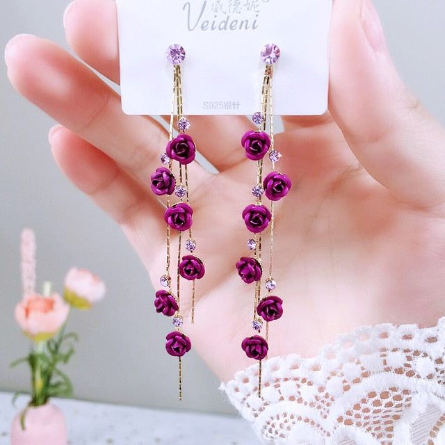 Fashion Rose Petal Drop Earrings for Women