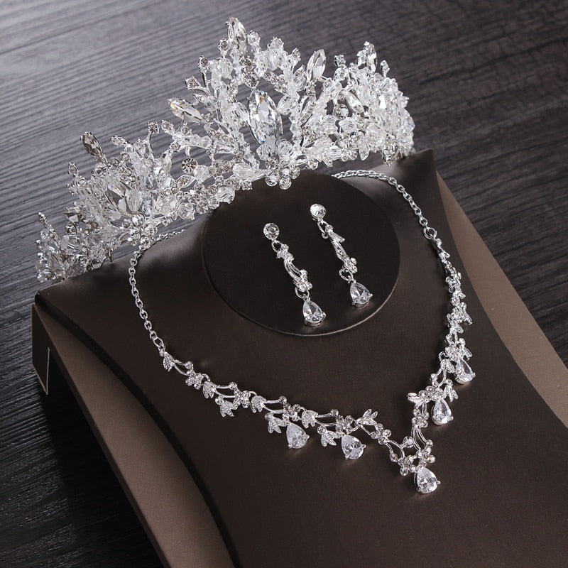 Rhinestone Wedding Necklace Crown Accessories Jewelry Set