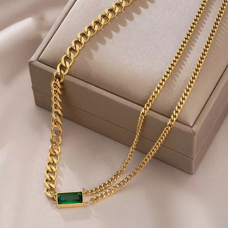 New Classic Geometric Rectangle Green Crystal  Chain Tassel Earrings