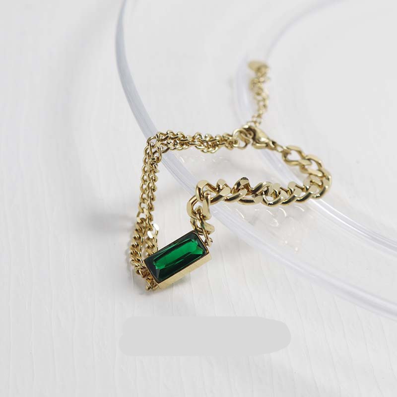 New Classic Geometric Rectangle Green Crystal  Chain Tassel Earrings