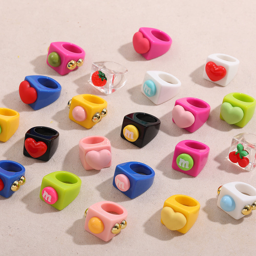 Fashion Multicolor Resin Acrylic Geometric Square Ring Set