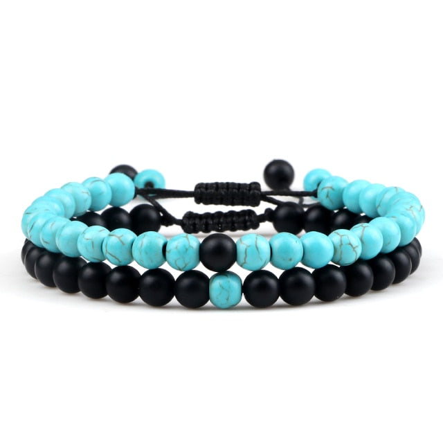 Couples   Classic Black Matte Green Malachite Bracelets