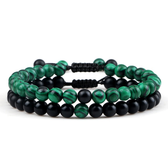 Couples   Classic Black Matte Green Malachite Bracelets