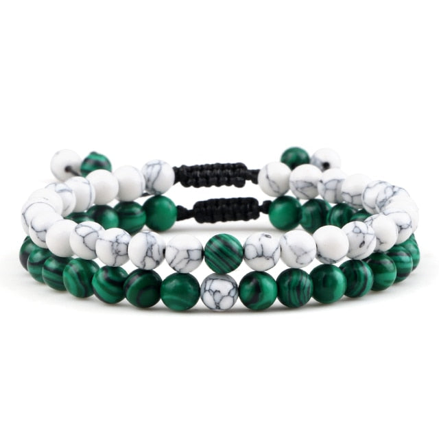 Couples   Classic Black Matte Green Malachite Bracelets