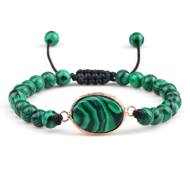 Couples   Classic Black Matte Green Malachite Bracelets