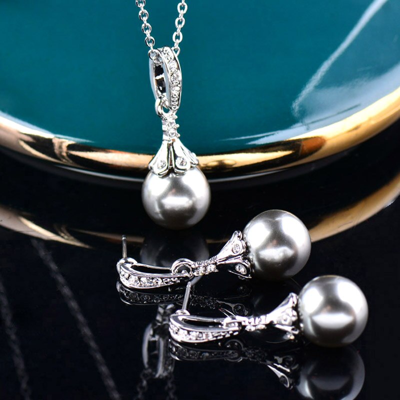 Vintage Imitation Pearl Pendant Necklace And Drop Earring Set