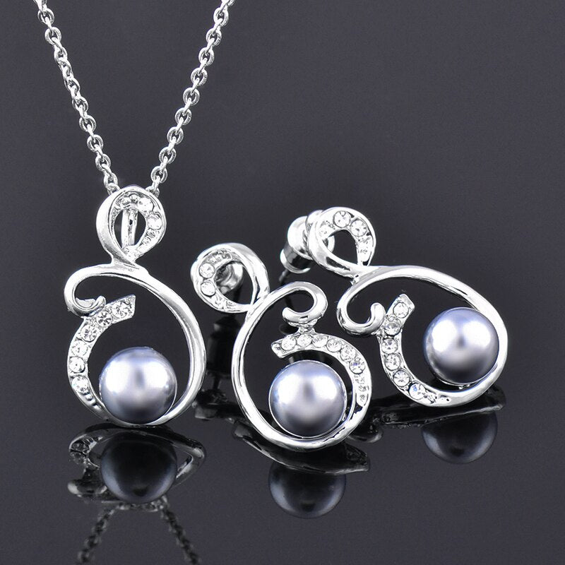Vintage Imitation Pearl Pendant Necklace And Drop Earring Set