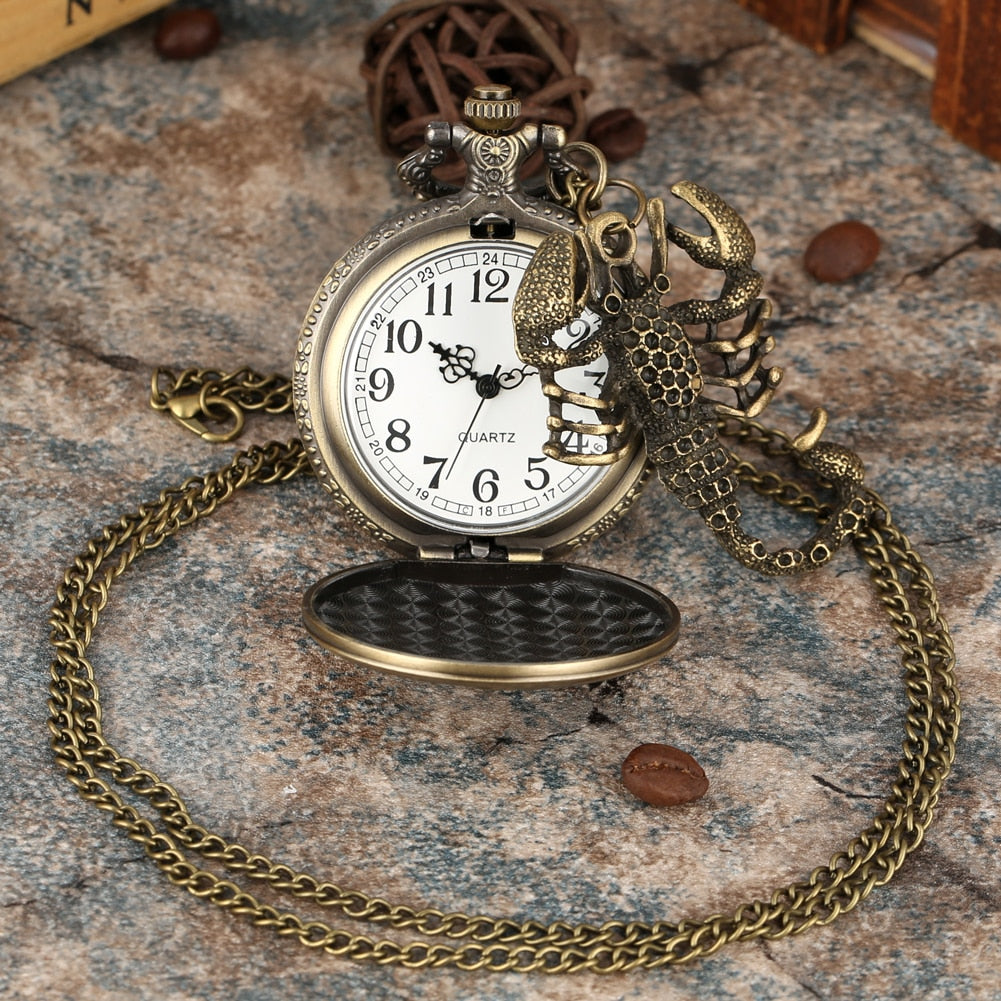 Retro Antique 3D Scorpion Bronze Quartz Pocket Watch