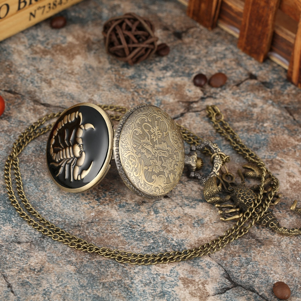 Retro Antique 3D Scorpion Bronze Quartz Pocket Watch