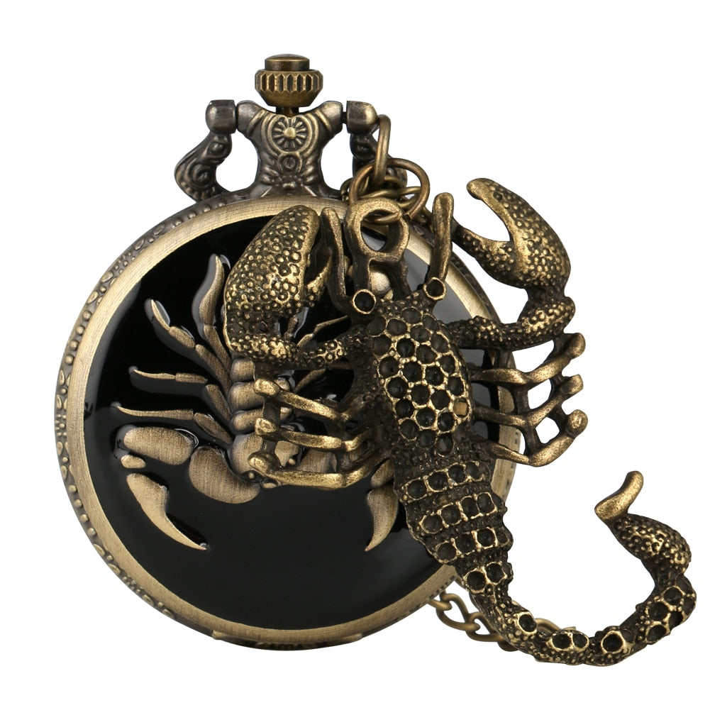 Retro Antique 3D Scorpion Bronze Quartz Pocket Watch