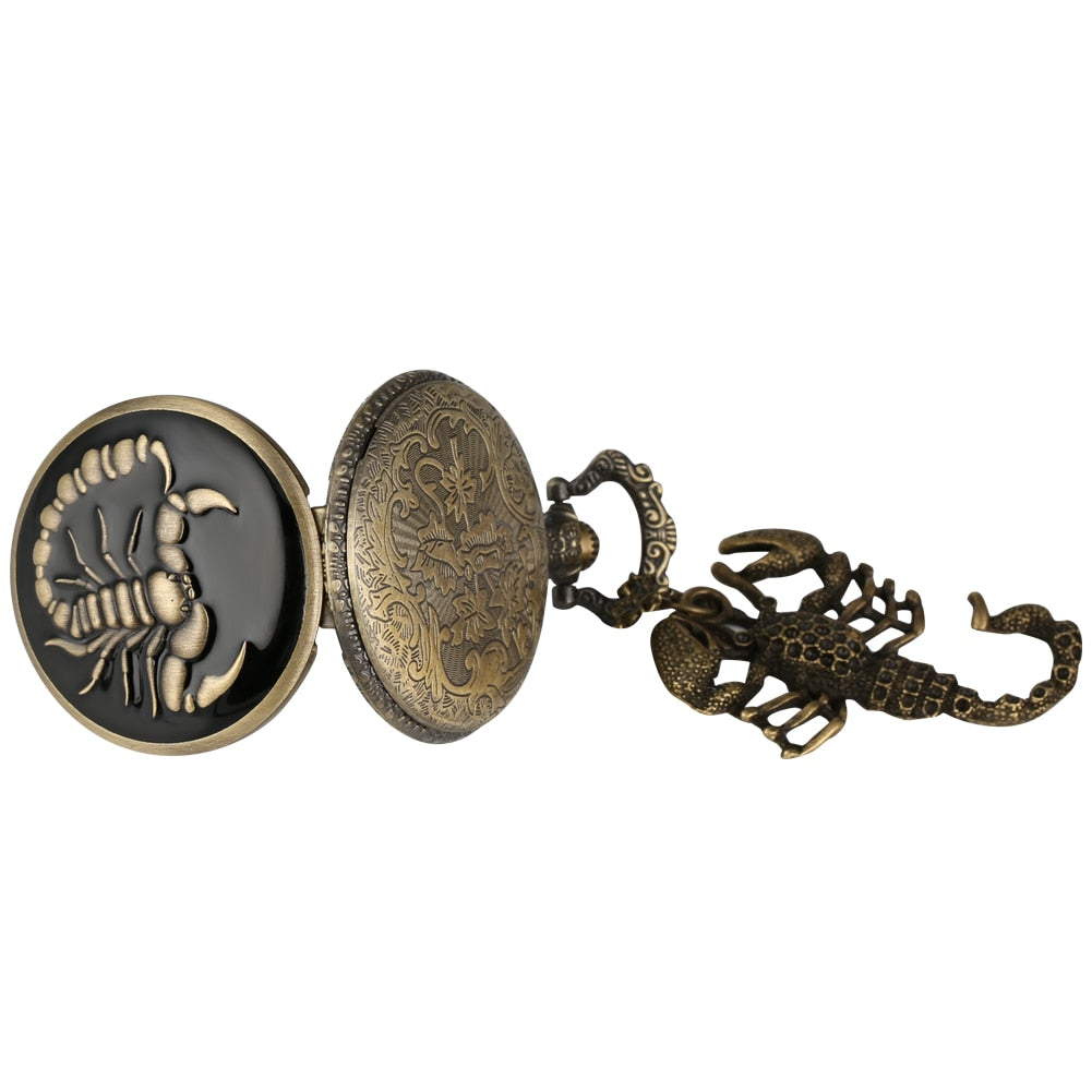 Retro Antique 3D Scorpion Bronze Quartz Pocket Watch