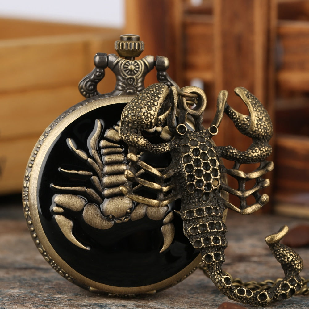 Retro Antique 3D Scorpion Bronze Quartz Pocket Watch